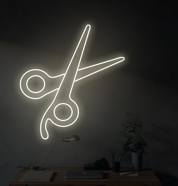 1PC White Cool Scissors LED Wall Neon Sign For Hair Salon Room